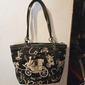 Coach Black and Cream Carriage Print Tote